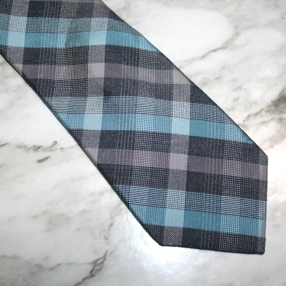 MICHAEL KORS Neck Tie Plaid Blue Turquoise Silk Blend Menswear Necktie Office - Picture 2 of 11